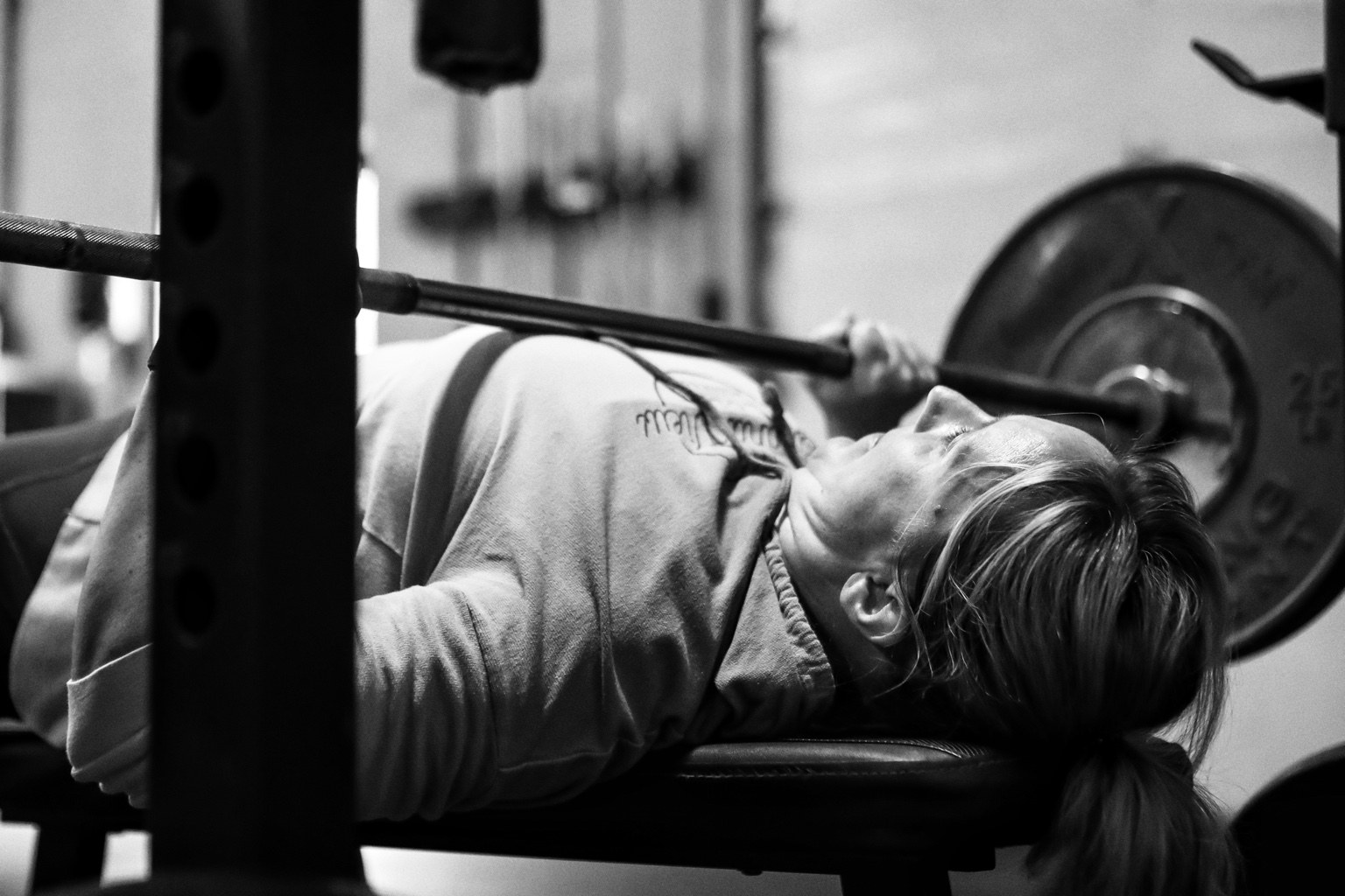 Member strength training with a barbell